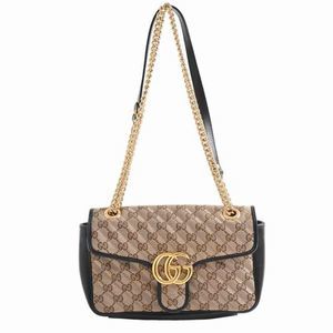 Gucci GG Marmont Shoulder Bag Beige Black Canvas Leather